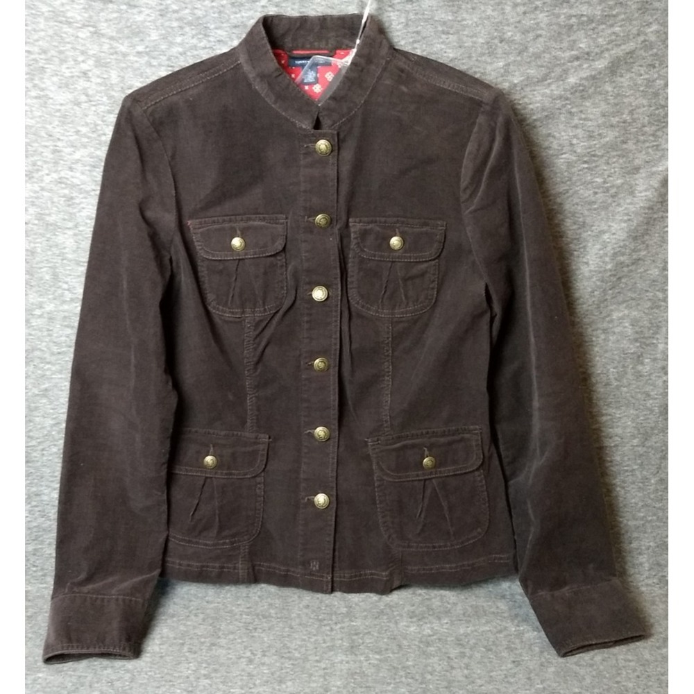 Tommy Hilfiger Corduroy Blazer Chocolate Brown Womens M Button Up Stretch Jacket